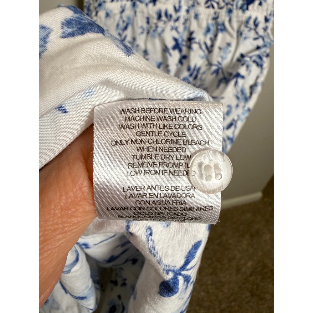 French Connection M Cotton Long Midi Dress Blue White Floral Coastal Cottage - Picture 10 of 10